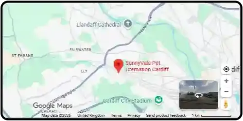 Map showing SunnyVale Pet Cremation Cardiff in Cardiff CF11 8DH