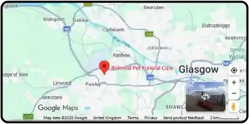 Map showing Beloved Pet Funeral Care in Paisley PA3 4DF