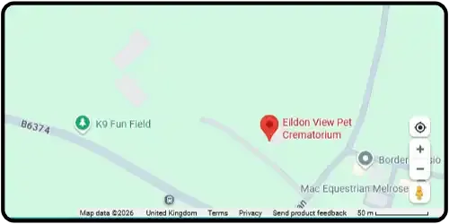 Map showing Eildon View Pet Crematorium in Melrose TD6 9BN