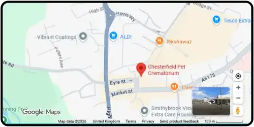 Map showing Chesterfield Pet Crematorium in Chesterfield S45 9JE Derbyshire