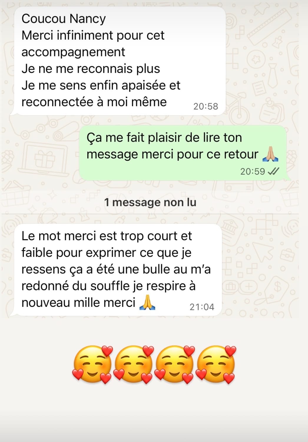 Témoignage d'une cliente de Nancy, reçu par message
