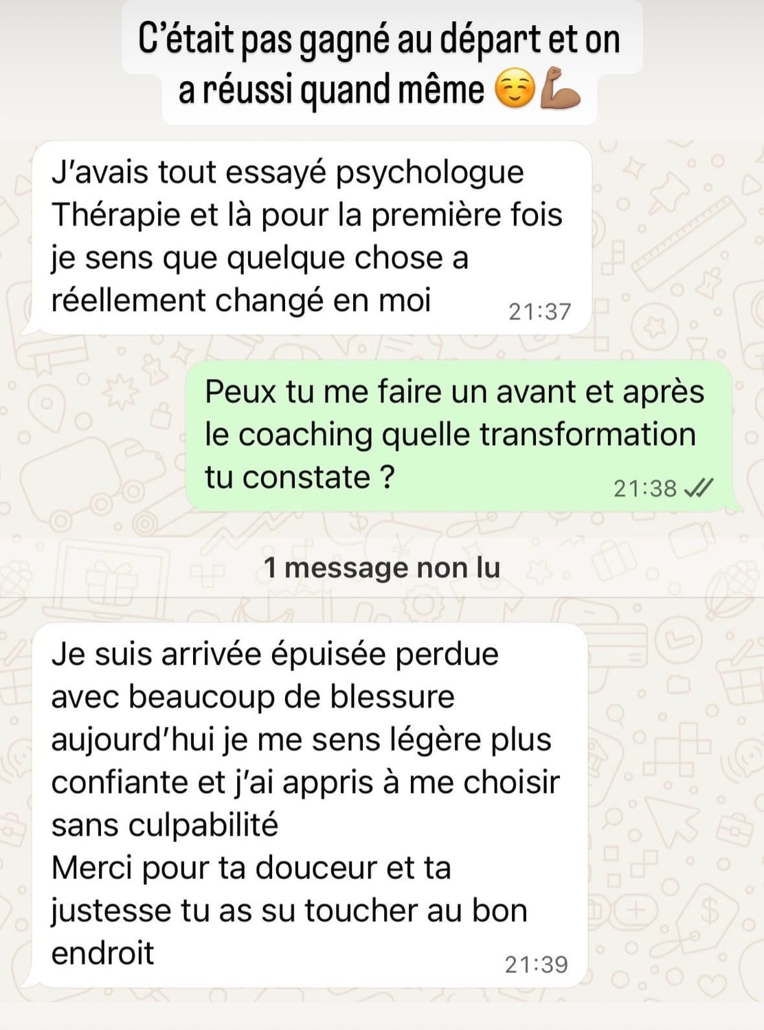 Témoignage d'une cliente de Nancy, reçu par message