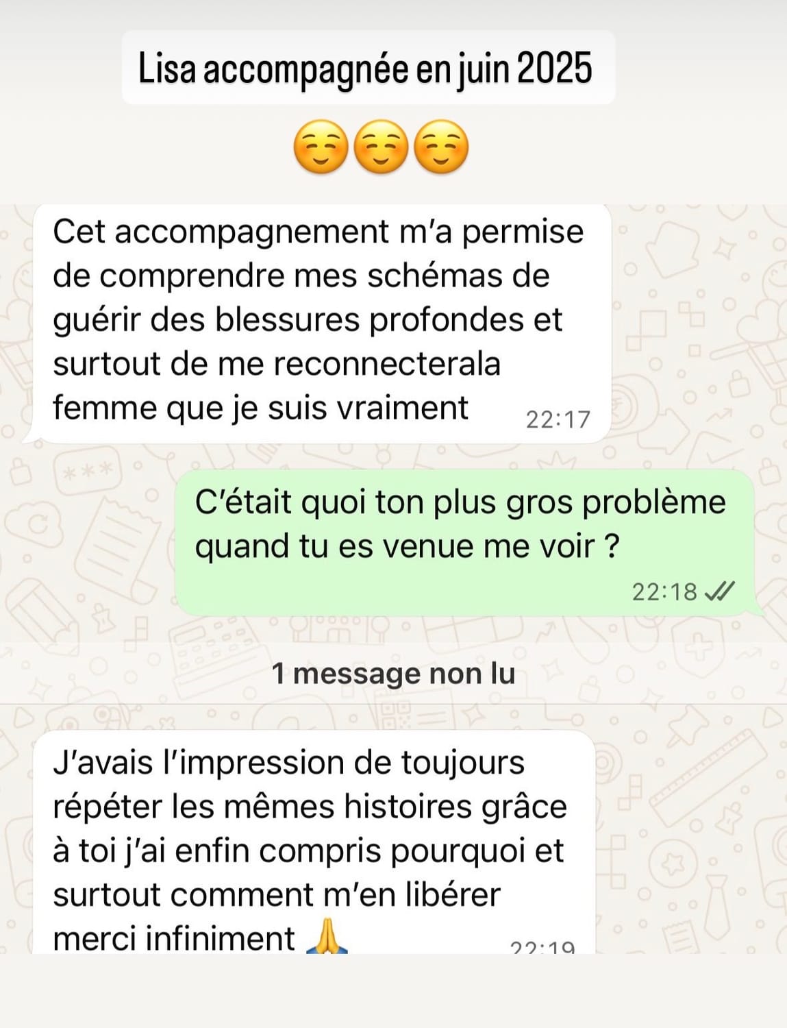Témoignage d'une cliente de Nancy, reçu par message