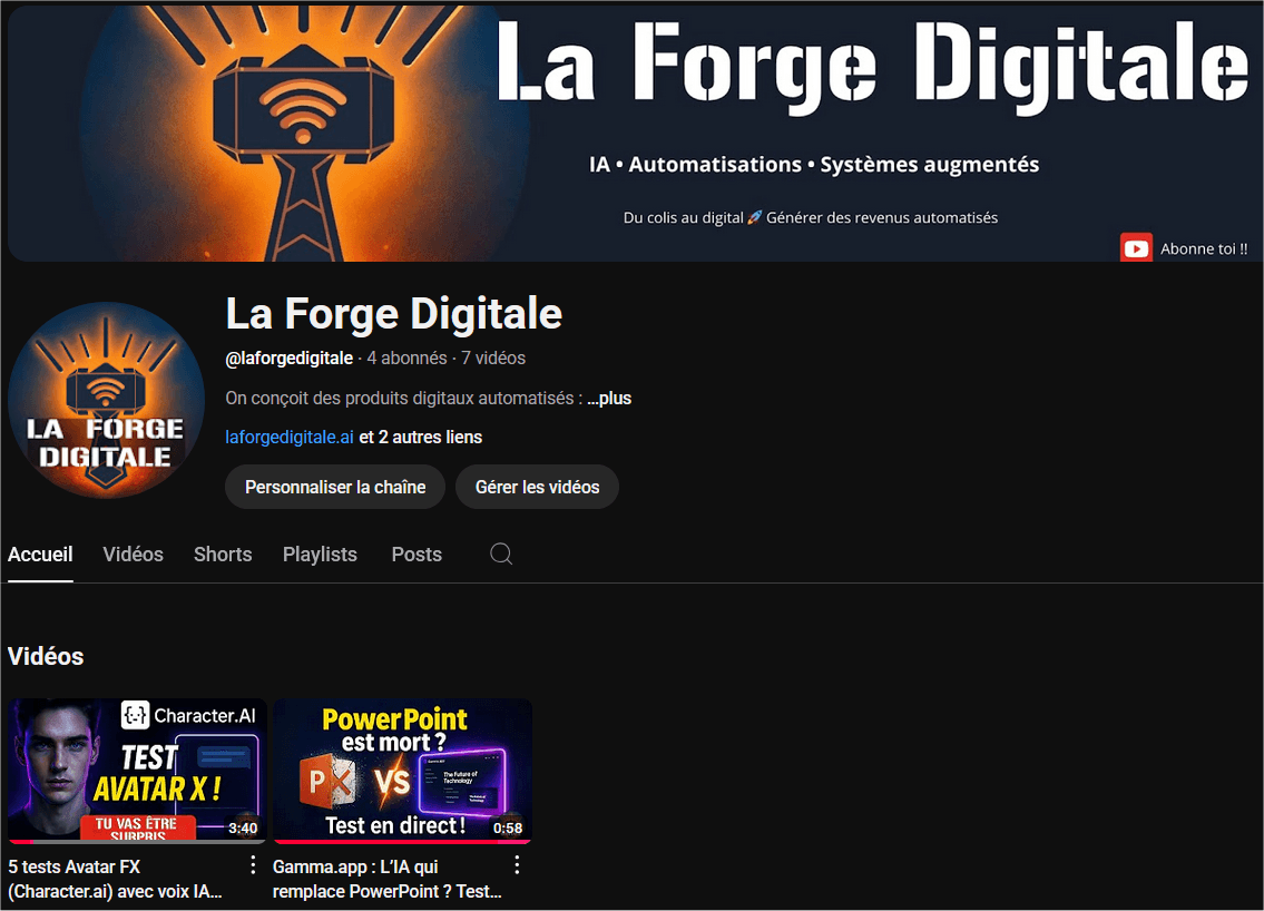 Chaîne YouTube La Forge Digitale – IA, automatisation & revenus passifs