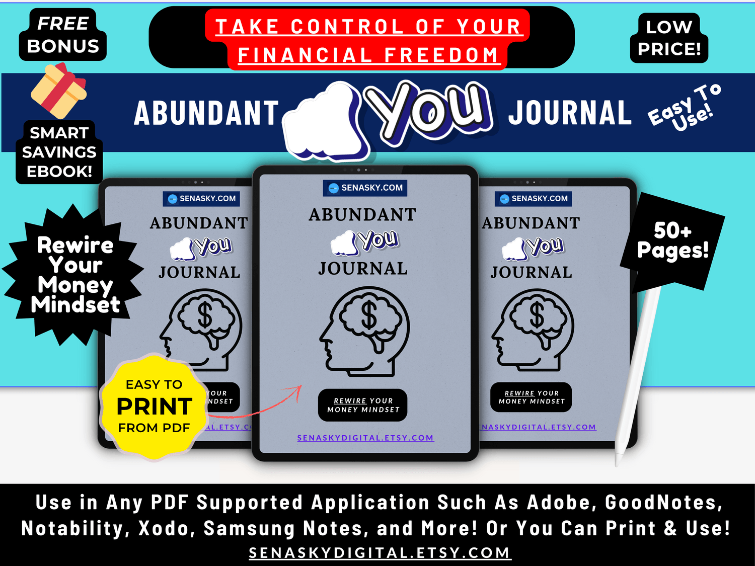 Abundant You Journal, Digital Financial Planner, Money Mindset Guide, Digital & Printable Journal, Financial Freedom Planner, Guide, eBook