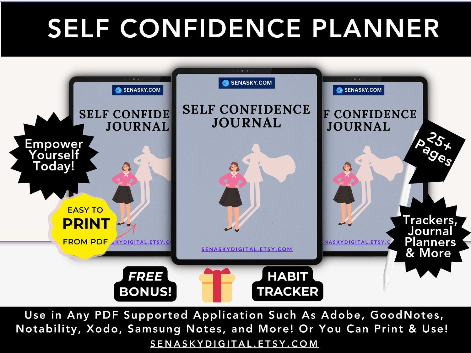 Self Confidence Planner, Boost Self-Esteem & Personal Growth, Digital Download, Printable PDF for Empowerment, Positive Affirmations