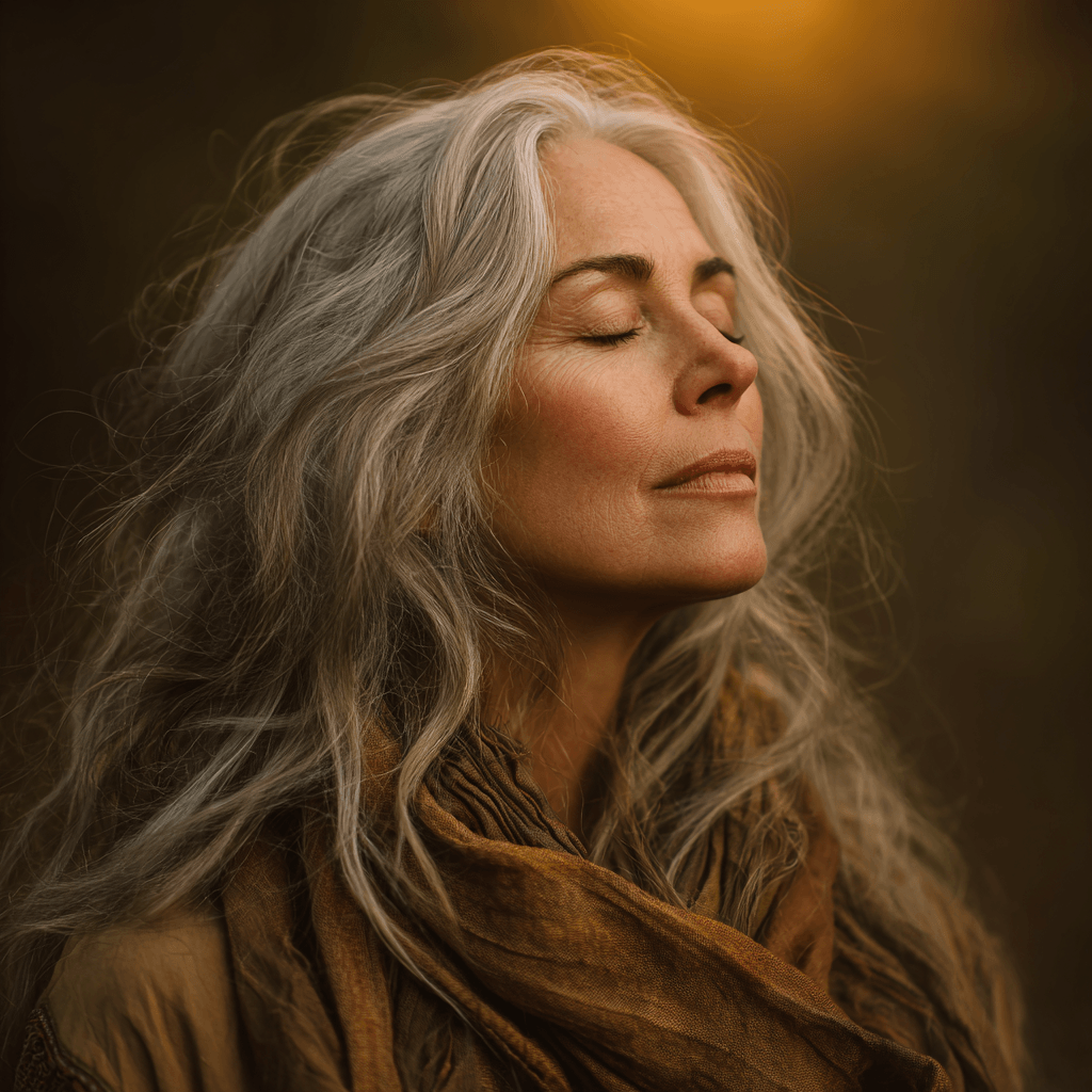 Woman grounding in presence and self-trust during her love journey