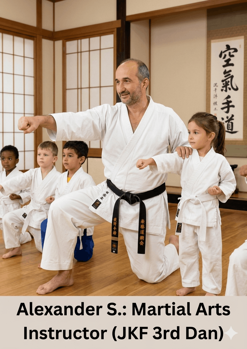 3rd Dan Karate Sensei Alexander S. explaining mind body wellness and mobility