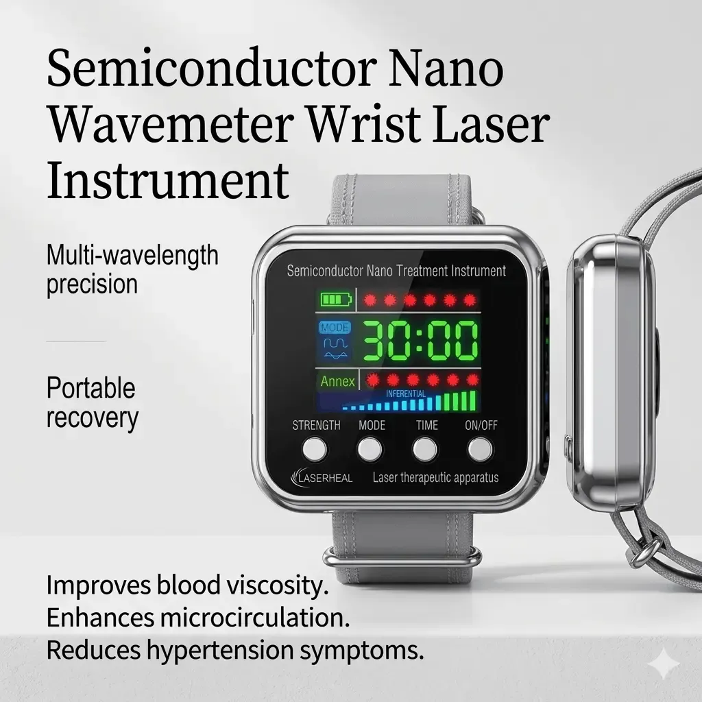 Semiconductor Nano Wavemeter wrist laser instrument for home wellness and microcirculation.