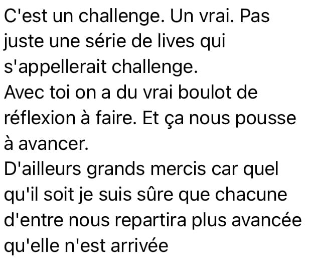 Capture d'écran du témoignage d'une participante du challenge Prestige Winter CEO