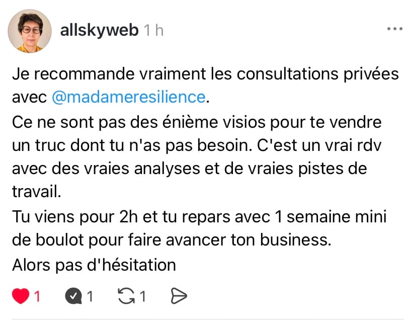 Capture d'écran du témoignage d'une participante du challenge Prestige Winter CEO