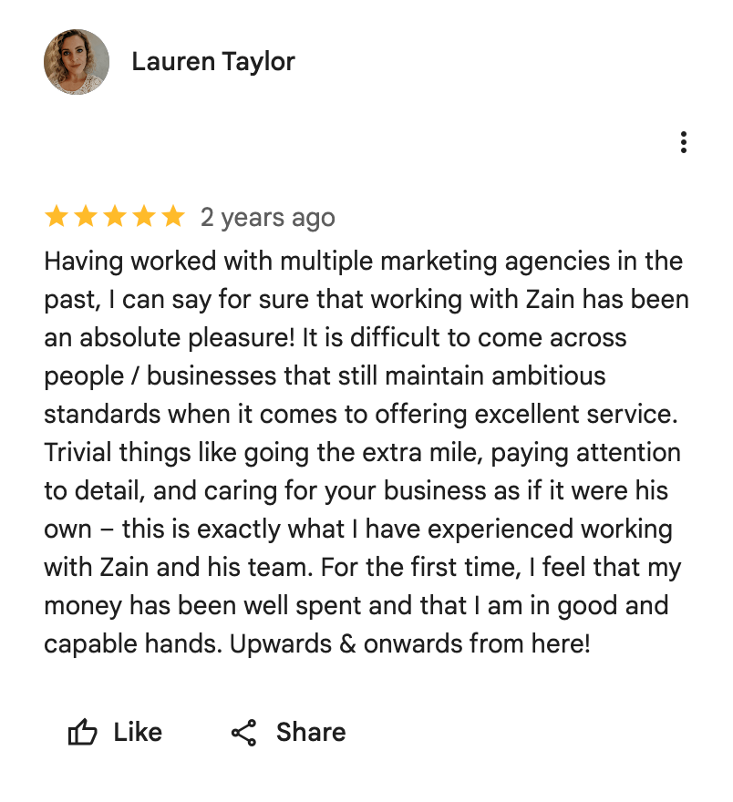 Complete original Google review by Lauren Taylor.