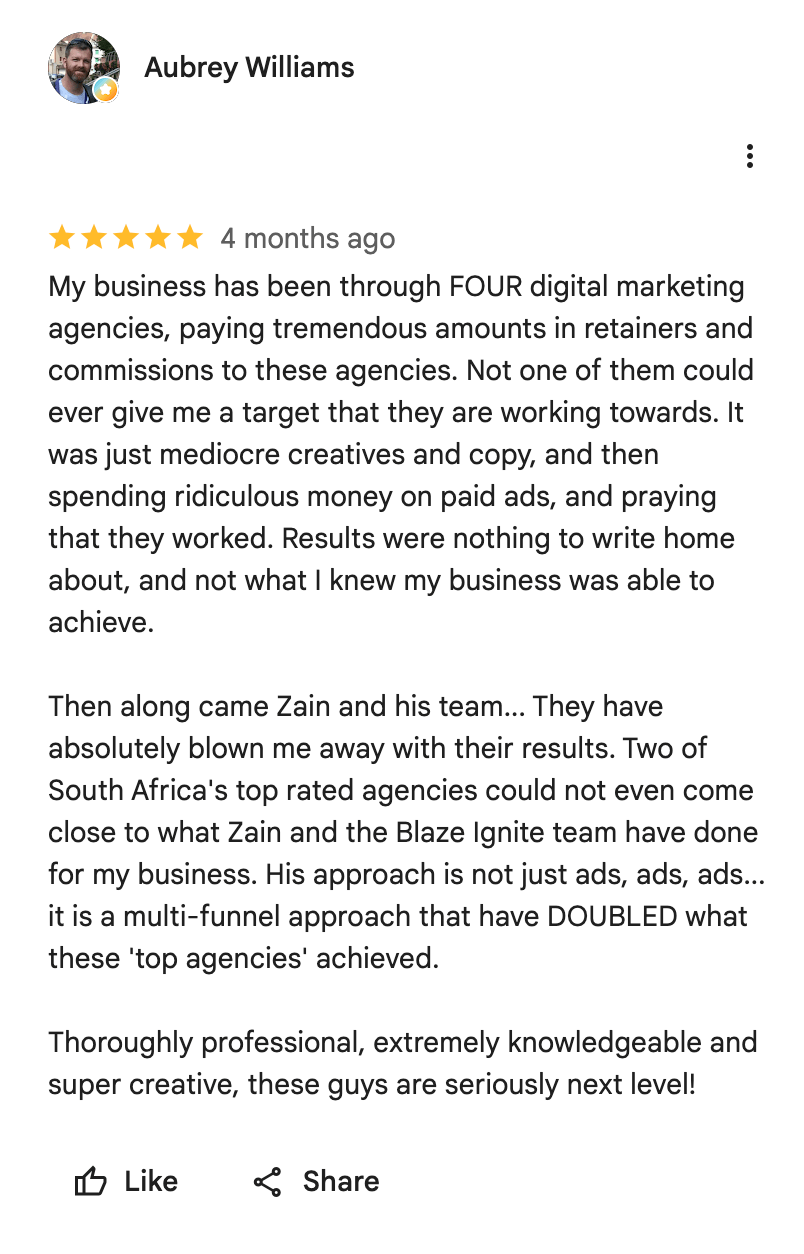 Complete original Google review by Aubrey Williams.