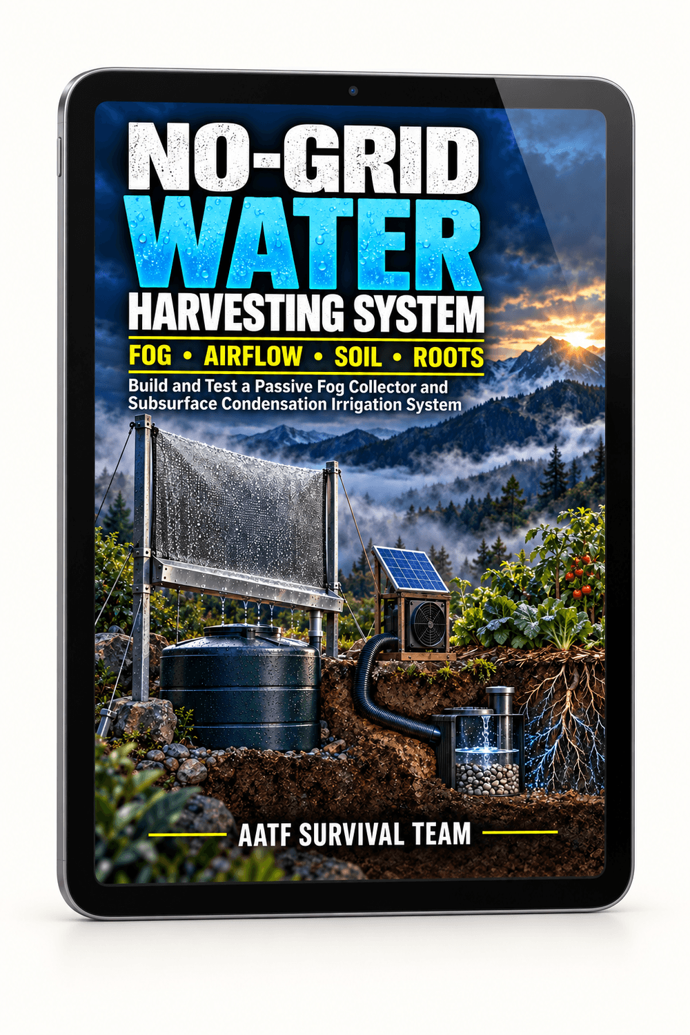 No-Grid Water Harvesting System displayed on a digital tablet