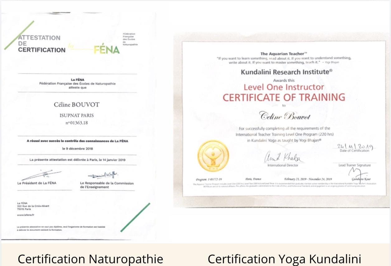 Diplômes et certifications Céline Bouvot