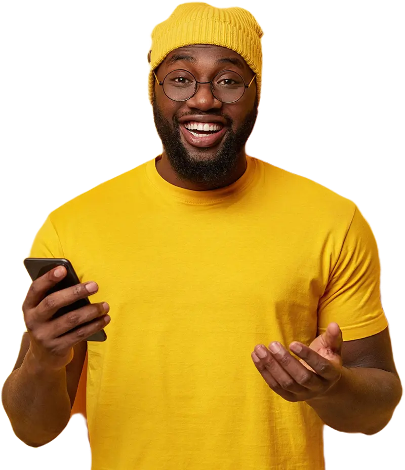 Smiling man holding mobile phone