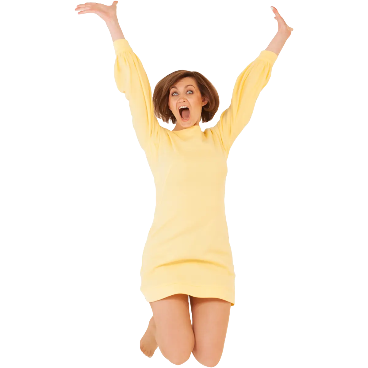 Woman jumping excited with sleep hypnotherapy