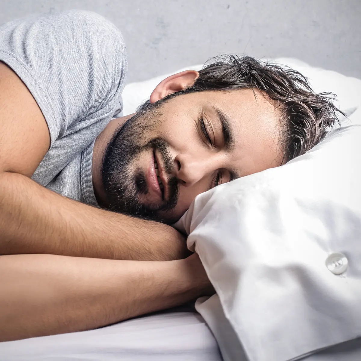 Hypnotized man sleeping after sleep hypnosis & brainwave entrainment