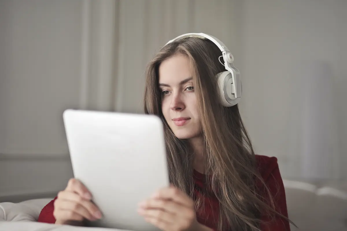 Woman watching video on tablet