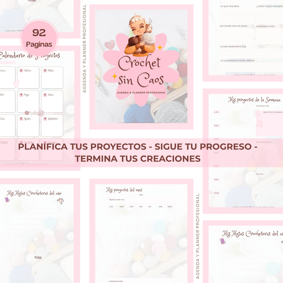 Páginas interiores de la agenda Crochet sin Caos