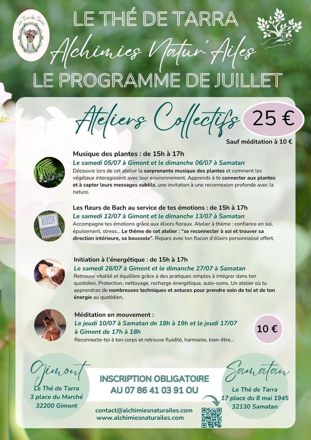 Programme des ateliers de Juillet