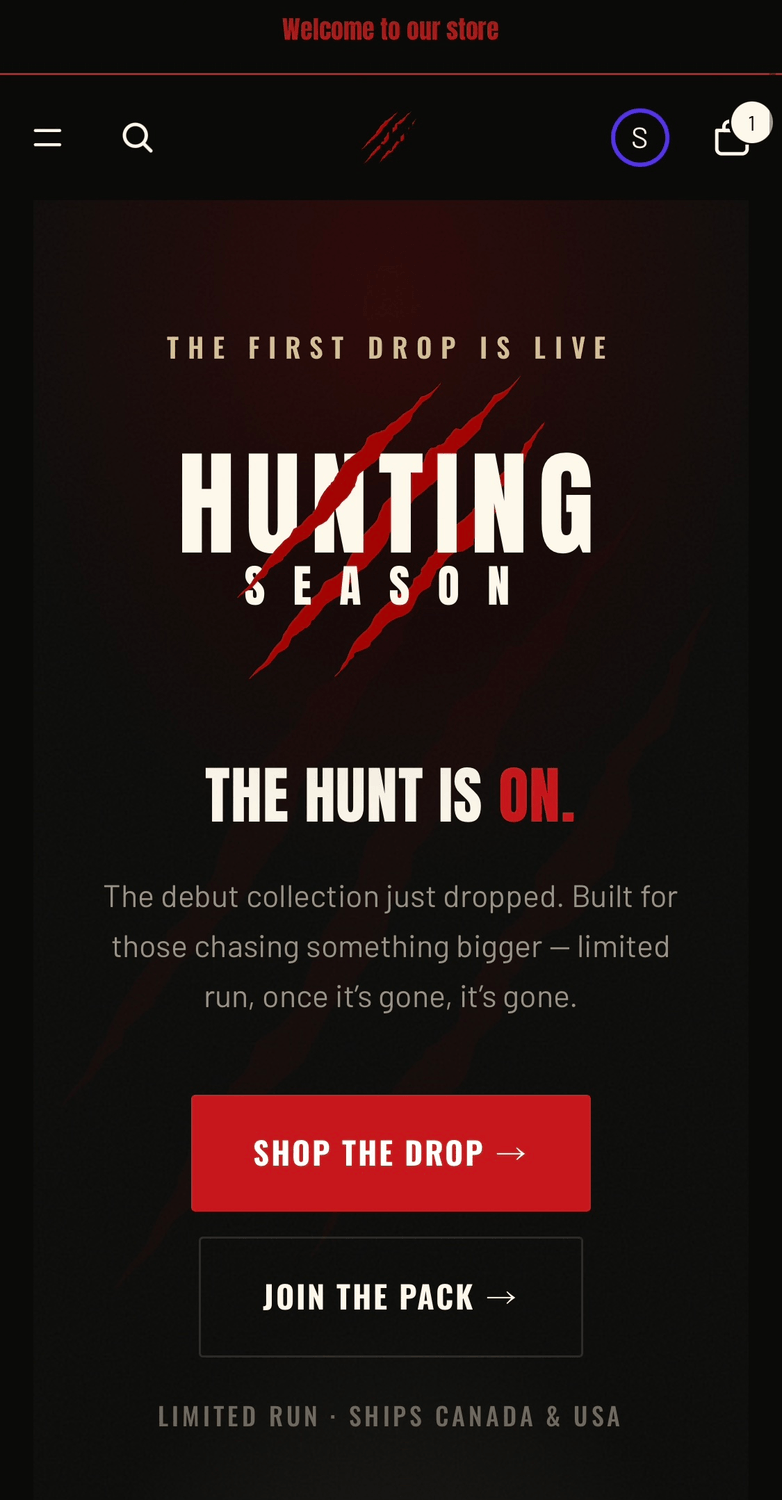 Hunting Season storefront on mobile