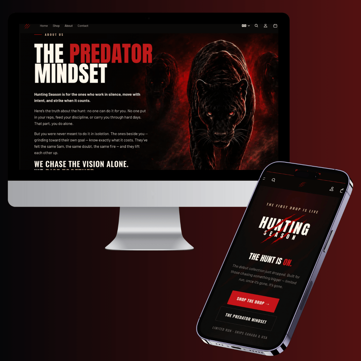 The launched Hunting Season Apparel store on desktop and mobile