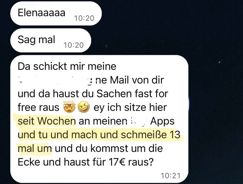 Chat-Nachricht: seit Wochen an den eigenen Apps gesessen und 13 Mal alles umgeworfen