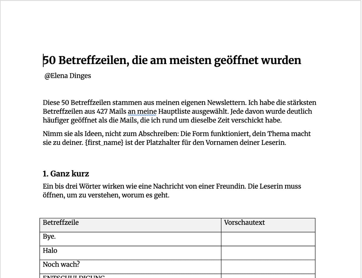 50 Betreffzeilen
