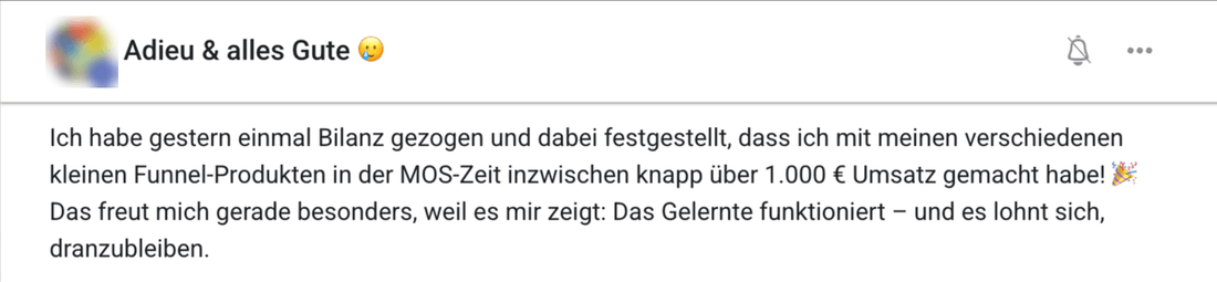 Kundin: Über 1.000 Euro mit kleinen Funnel-Produkten in der MOS-Zeit.