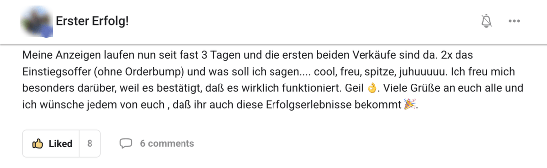 Kunde: Nach 3 Tagen Werbung die ersten beiden Verkäufe.