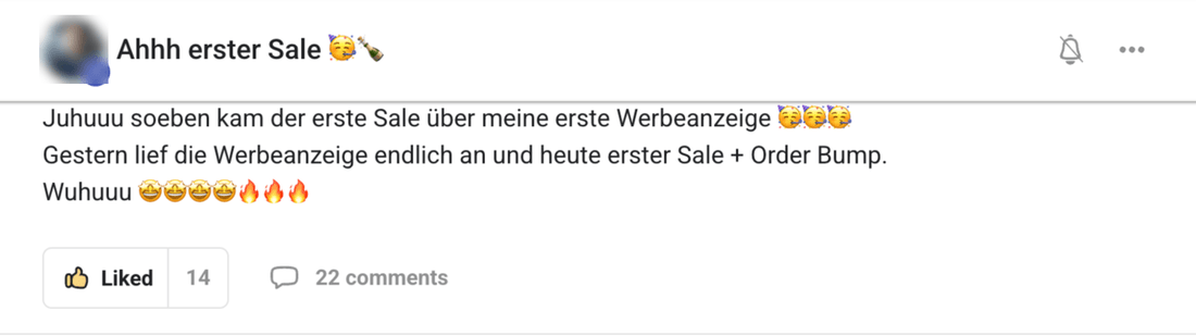 Kundin: Der erste Verkauf über die erste Werbeanzeige.