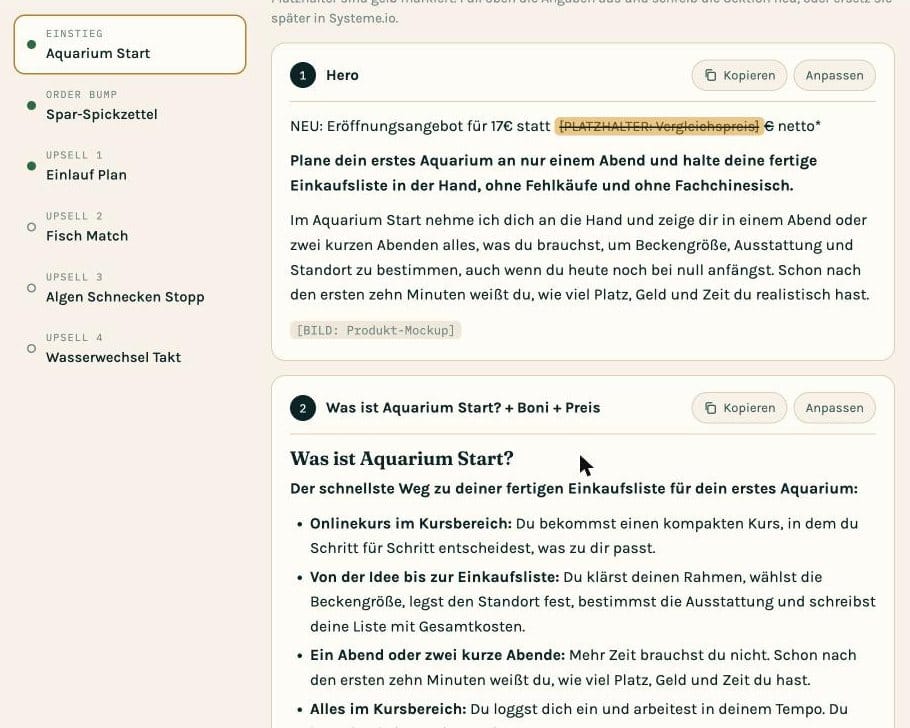 Funnel Studio schreibt die Verkaufsseite