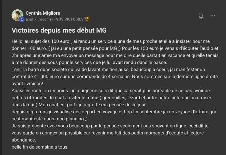 Publication originale de Cynthia Migliore dans les victoires de MG Academy