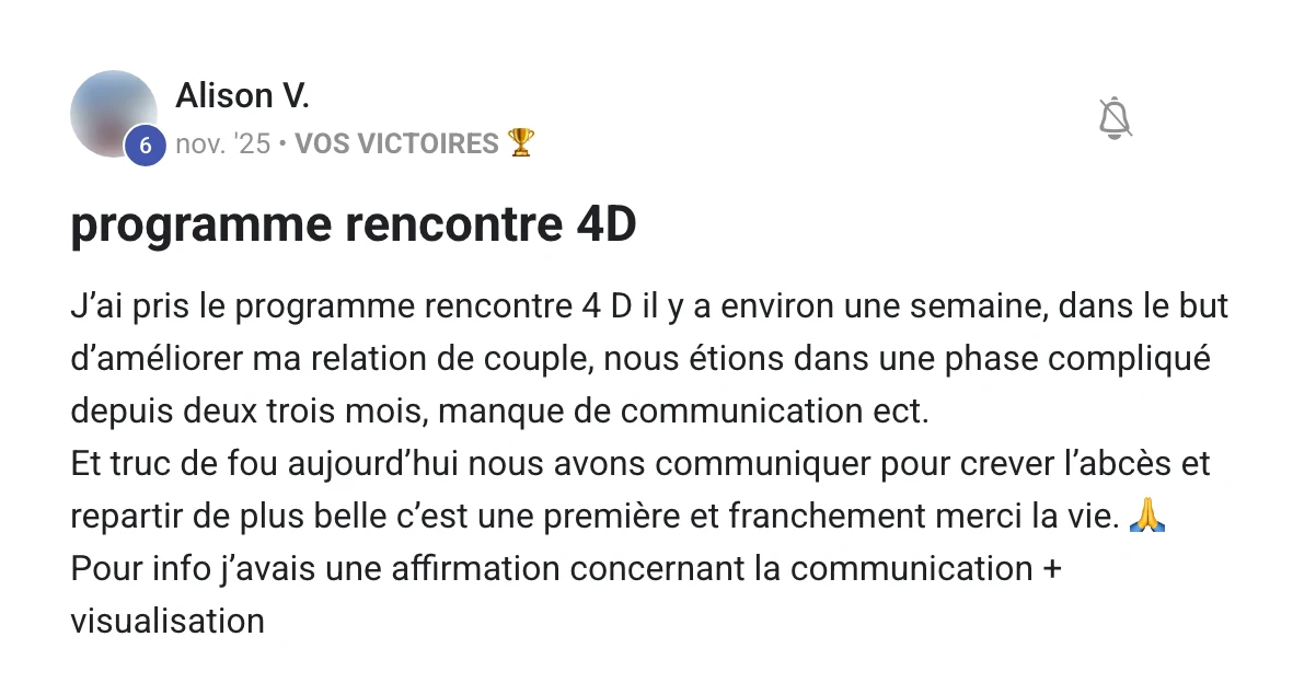 Capture du message d'Alison V. dans la communauté