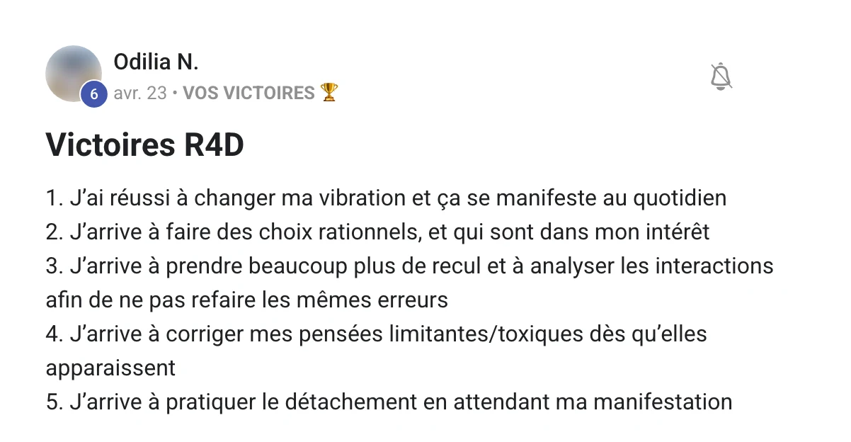 Capture du message d'Odilia N. dans la communauté