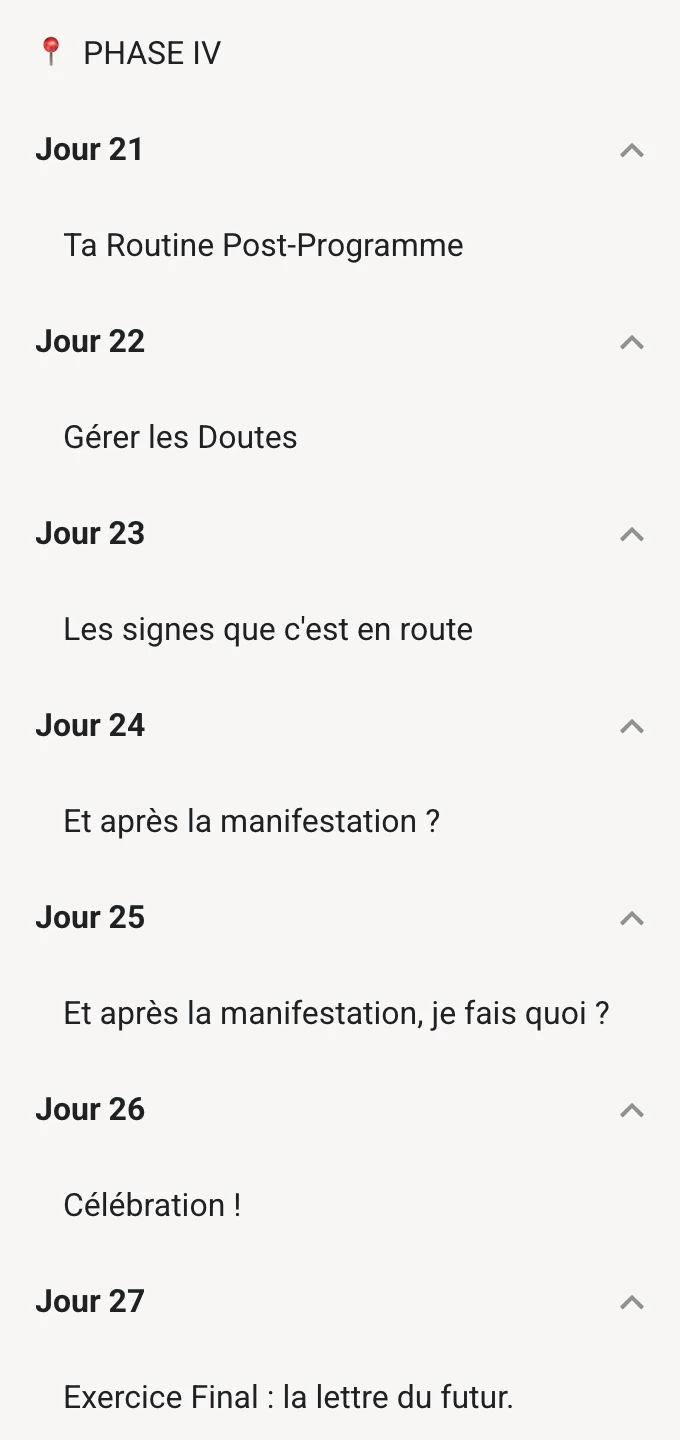 Les jours 21 à 27 du programme