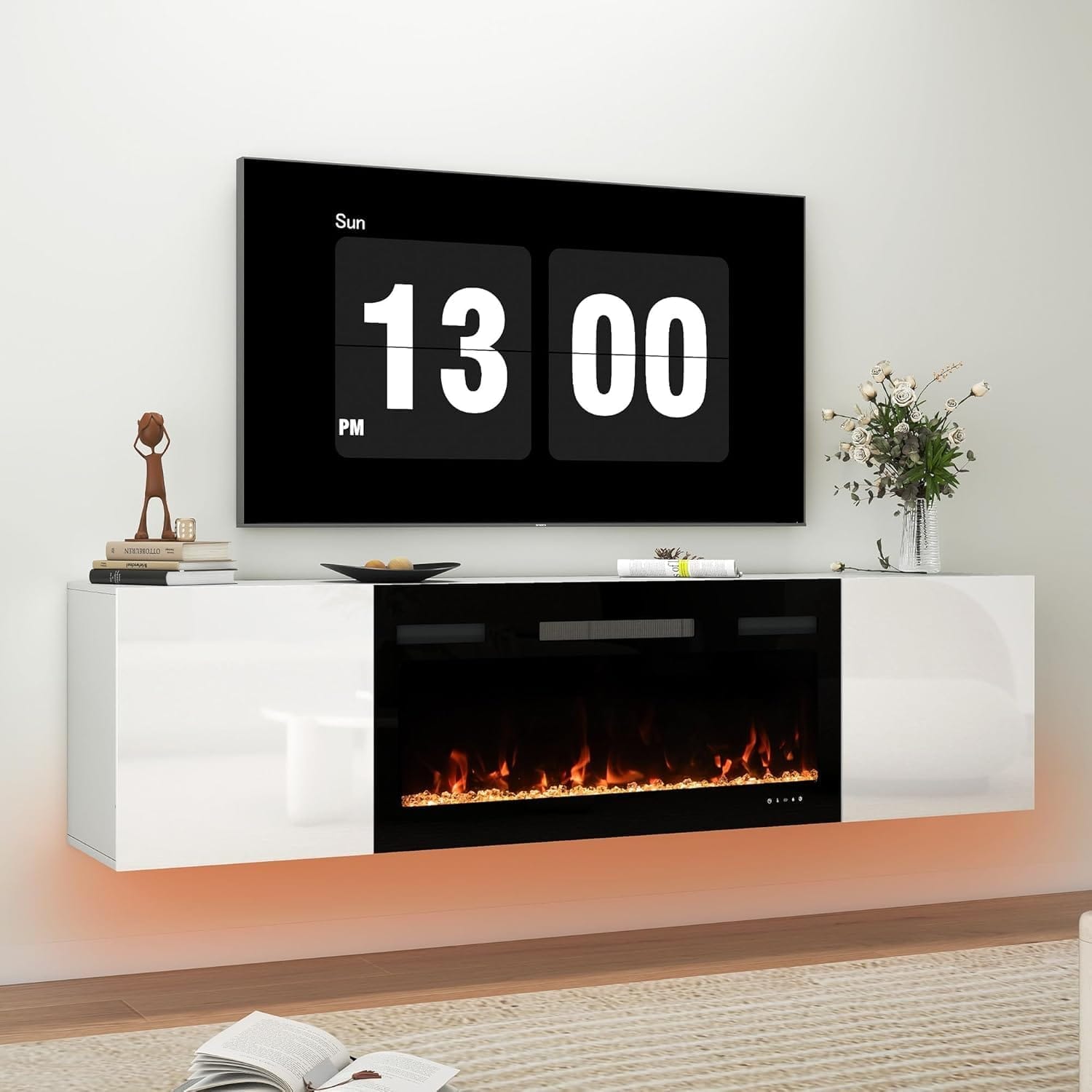   Real Relax 80" Floating TV Stand with 40" Electric Fireplace