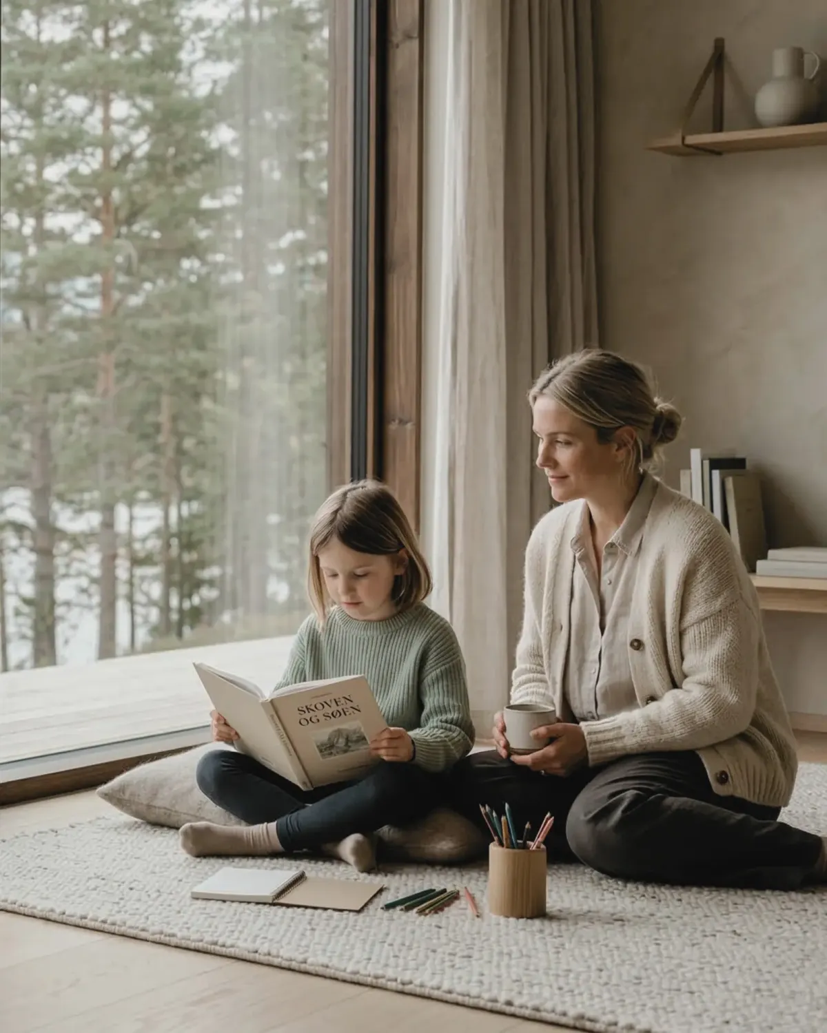 Mother and child in a calm nordic environment