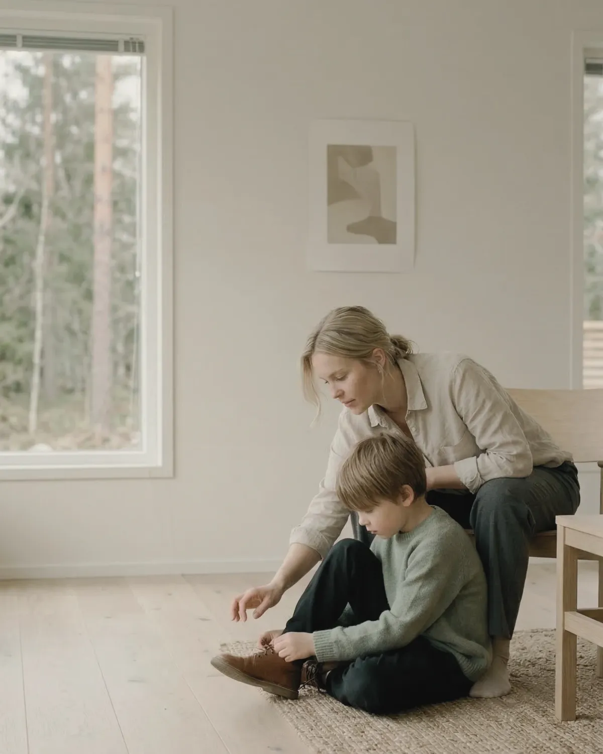 Parent helping child with task
