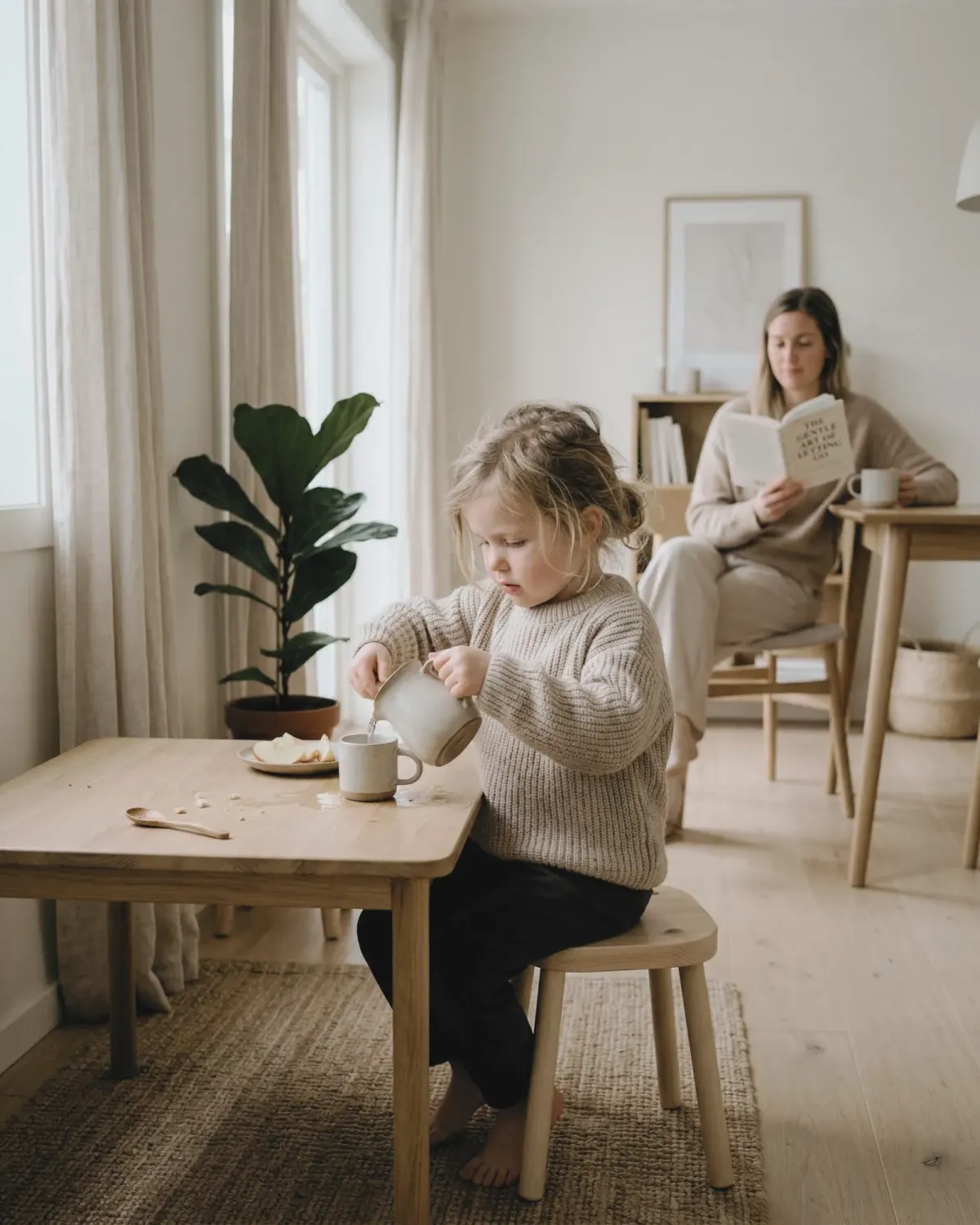 Child demonstrating real independence in a supportive environment