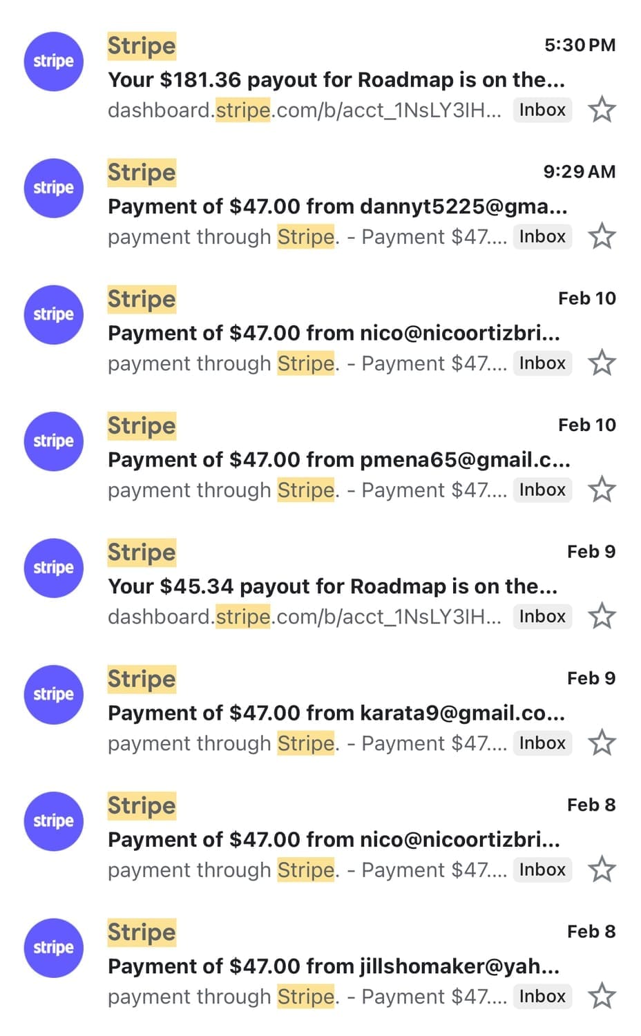 Stripe payment notifications