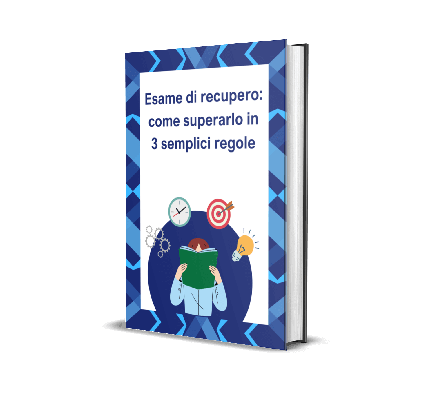 Libro con copertina blu dal titolo "Esame di recupero: come superarlo in 3 semplici regole"