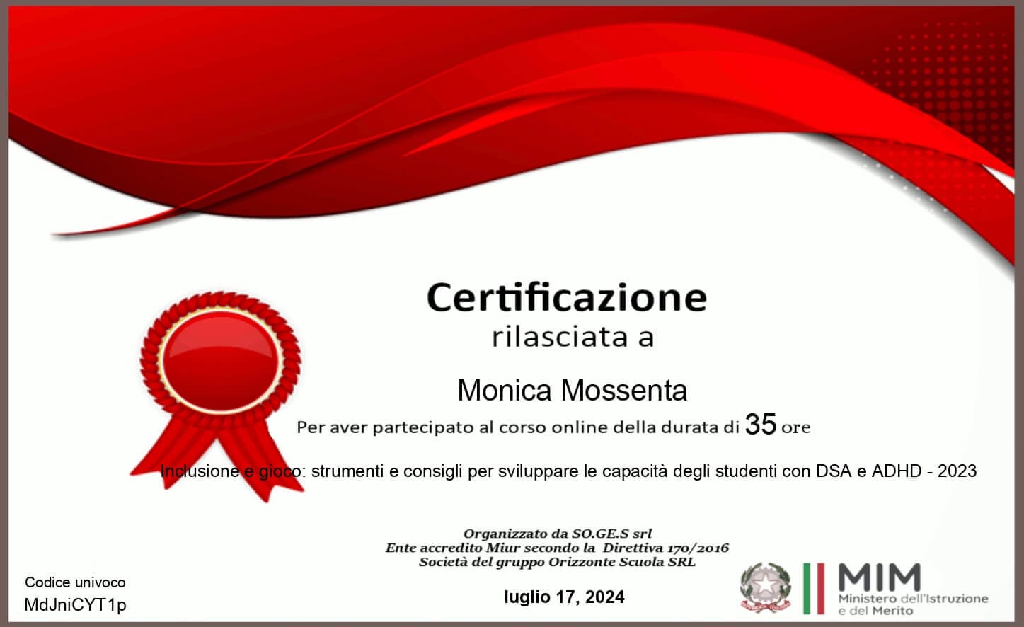 Certificazione per Inclusione e gioco