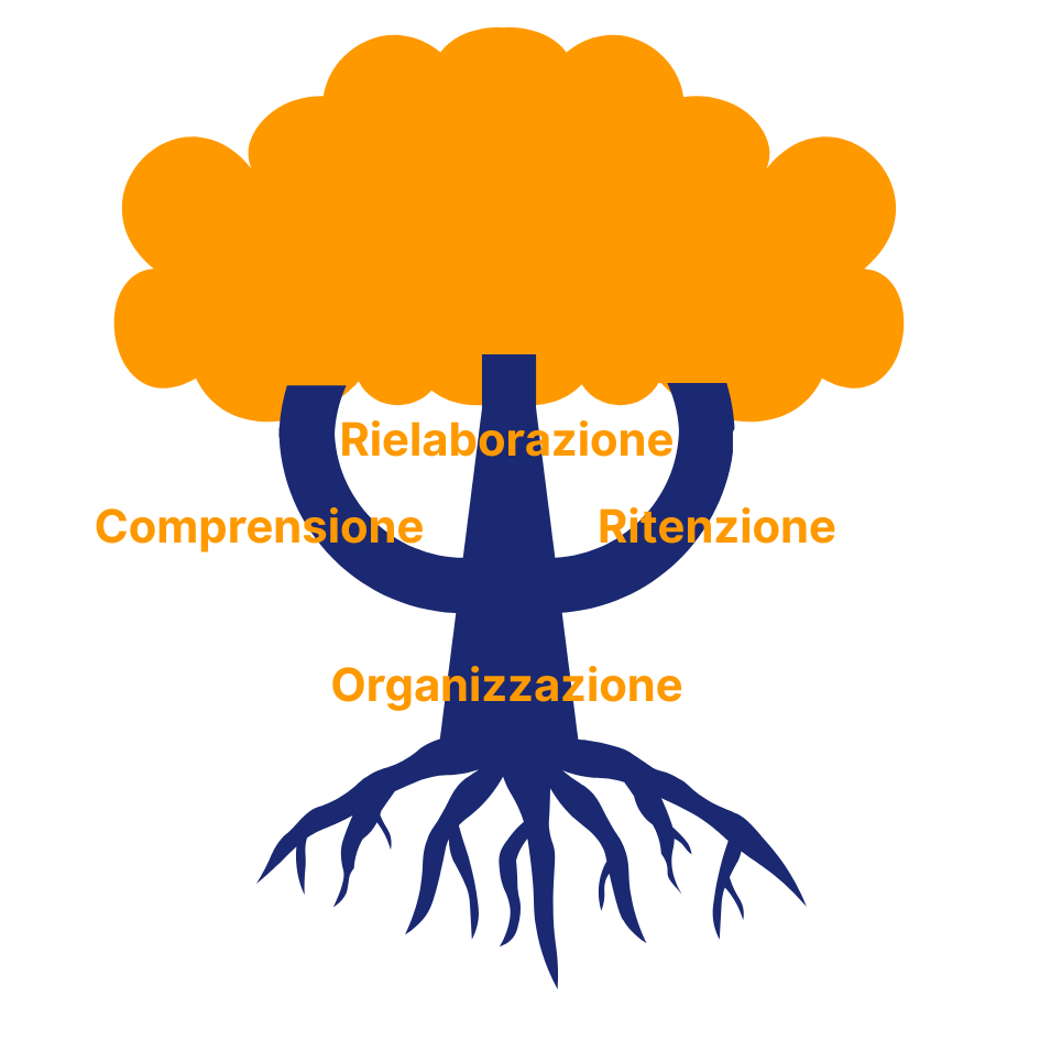 Immagine stilizzata di un albero che riassume i 4 pilastri principali della rielaborazione concatenata