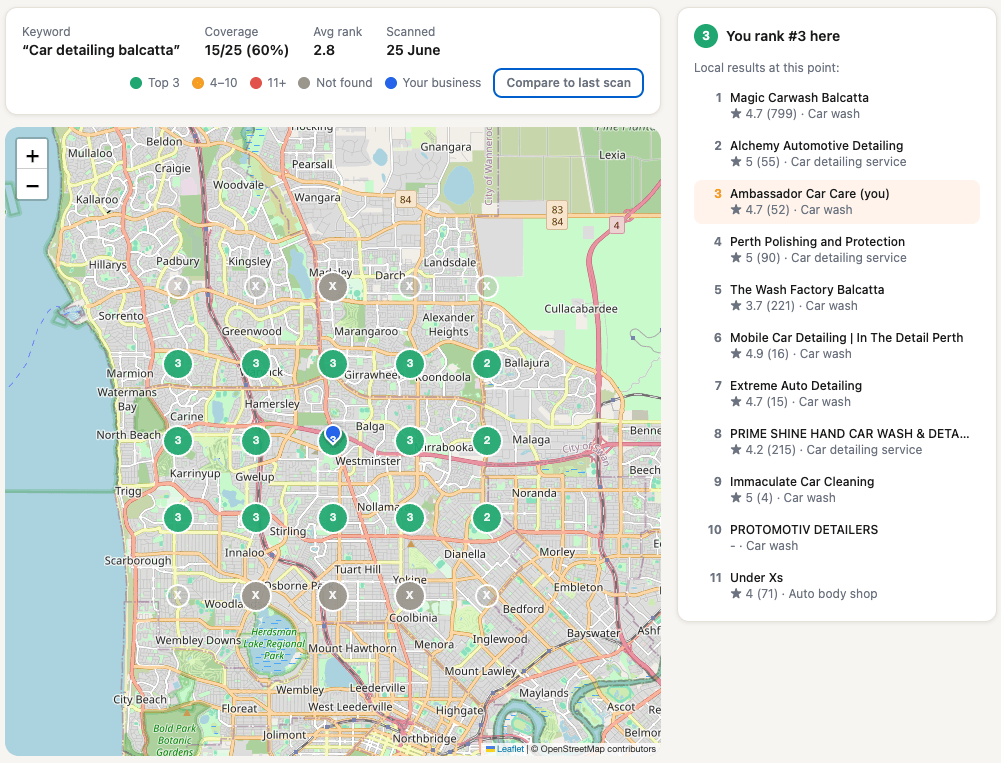 Geo-grid heat map and dashboard