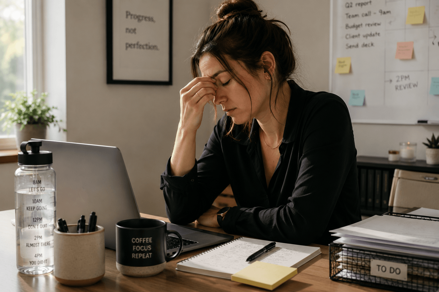 Why do I have an afternoon energy crash every day — illustration representing the 2PM cortisol slump and low energy women experience after lunch