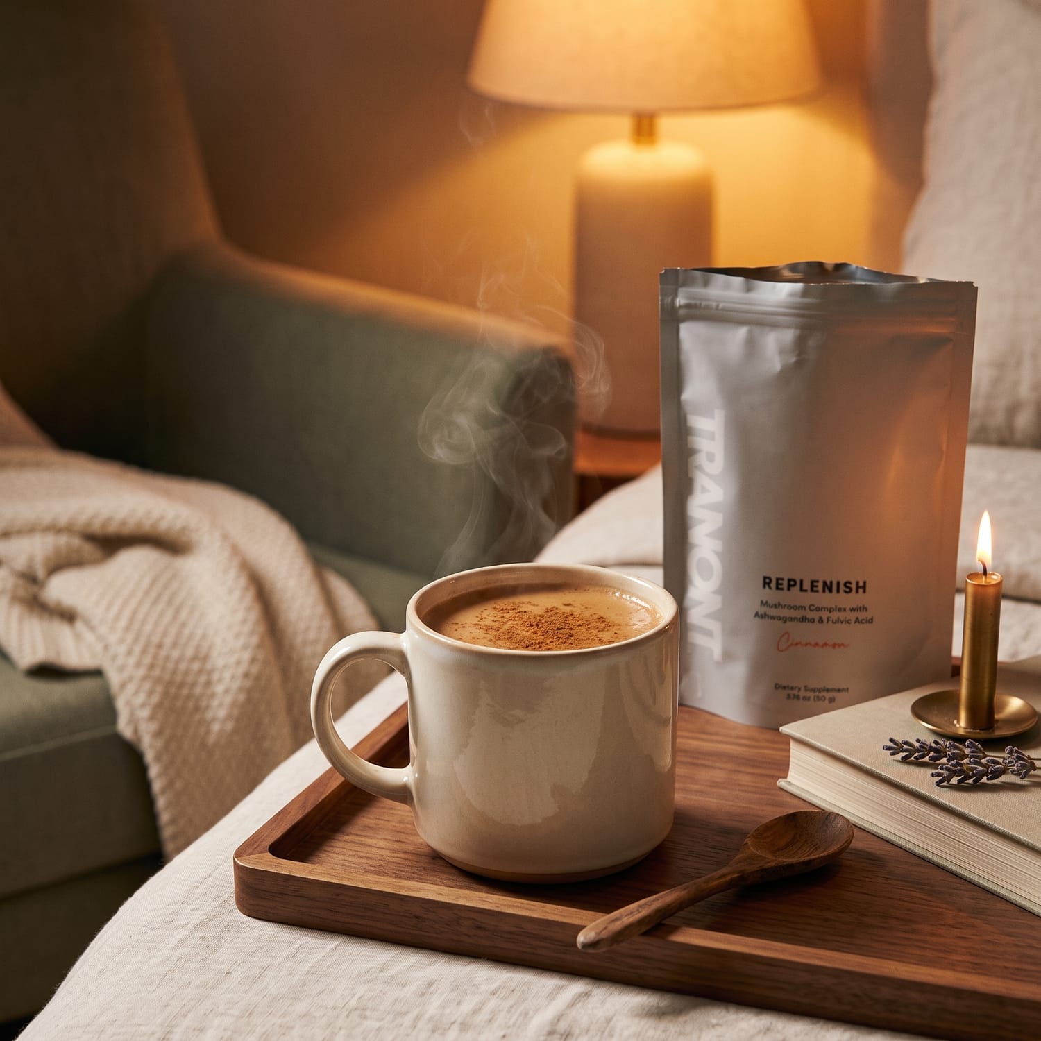 A hot coffee cup full of replenish from tranont