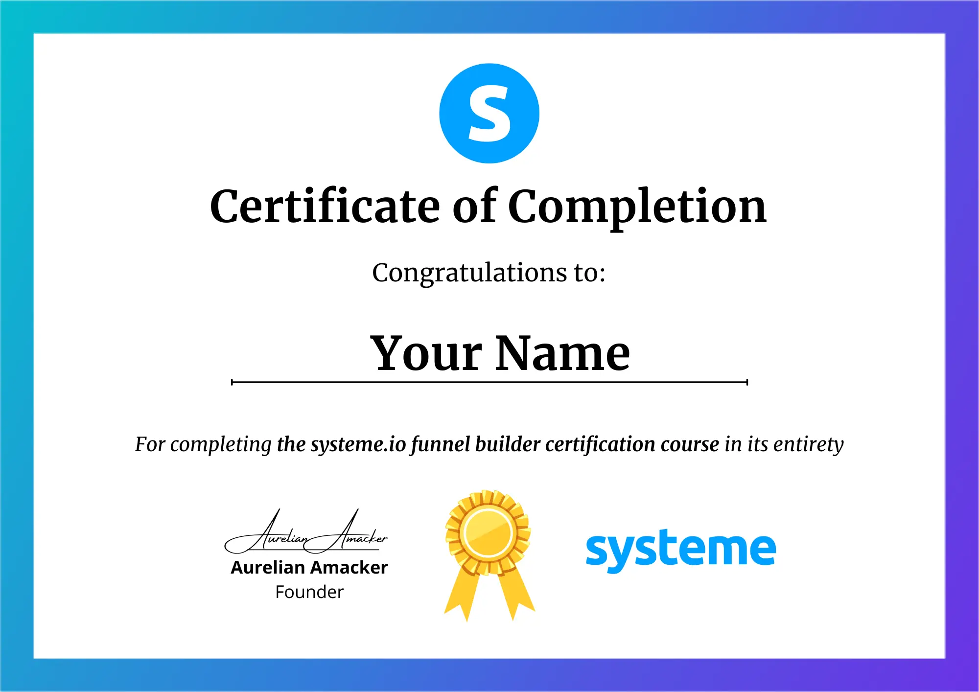 Systeme.io Funnel Builder's certificate