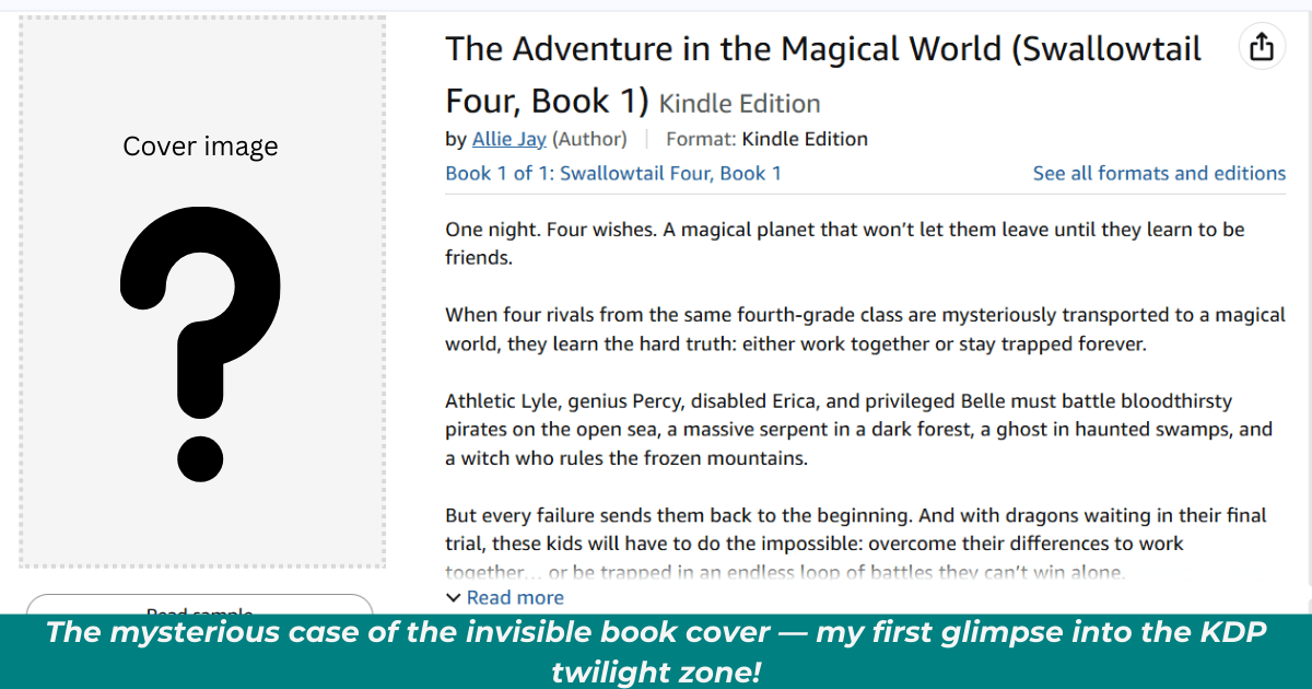 Amazon book listing with missing cover image placeholder